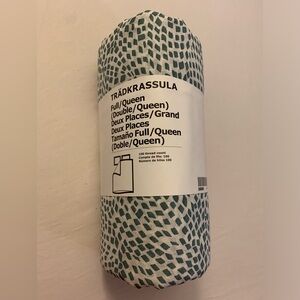 IKEA TRADKRASSULA Full/Queen Duvet Cover w/2 Pillowcases Bed Set White Blue NEW